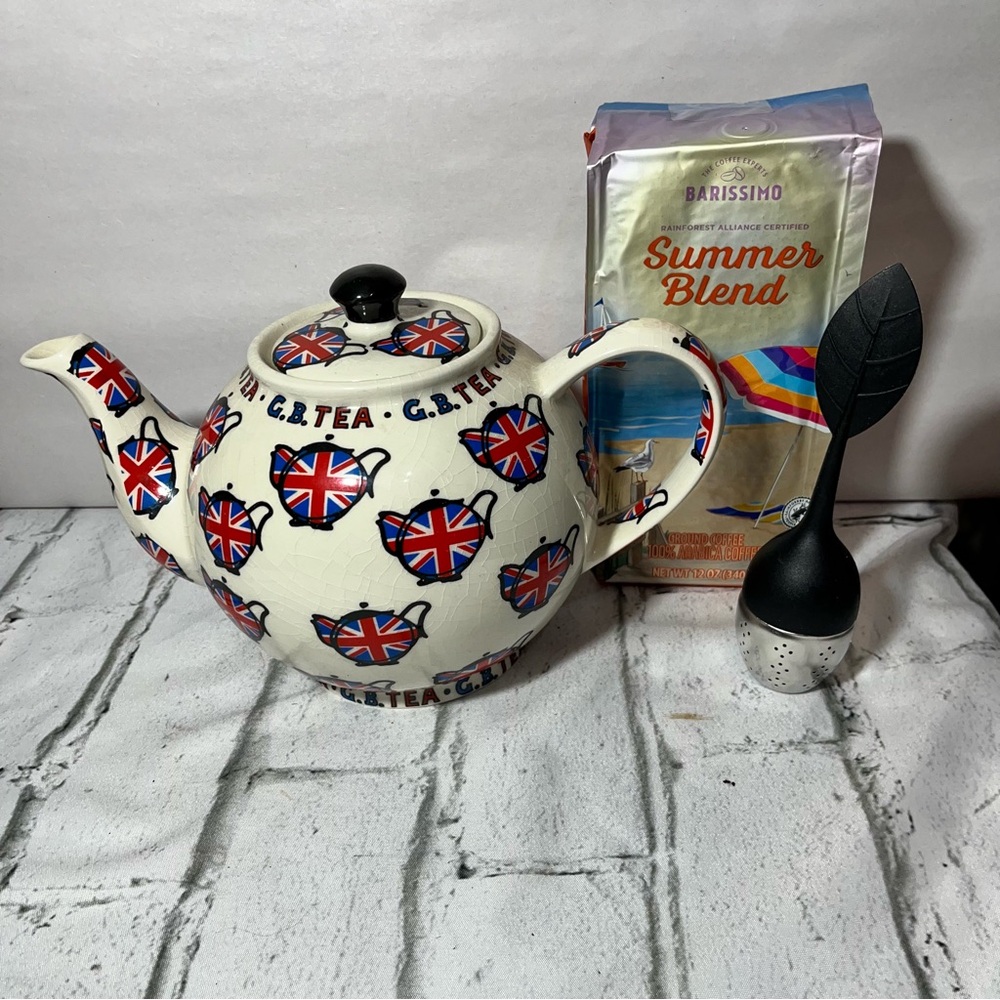 Vintage Paul Cardew DesignUsa Tea Pot W/Union JackFlag ,Summer Blend Coffee Lot